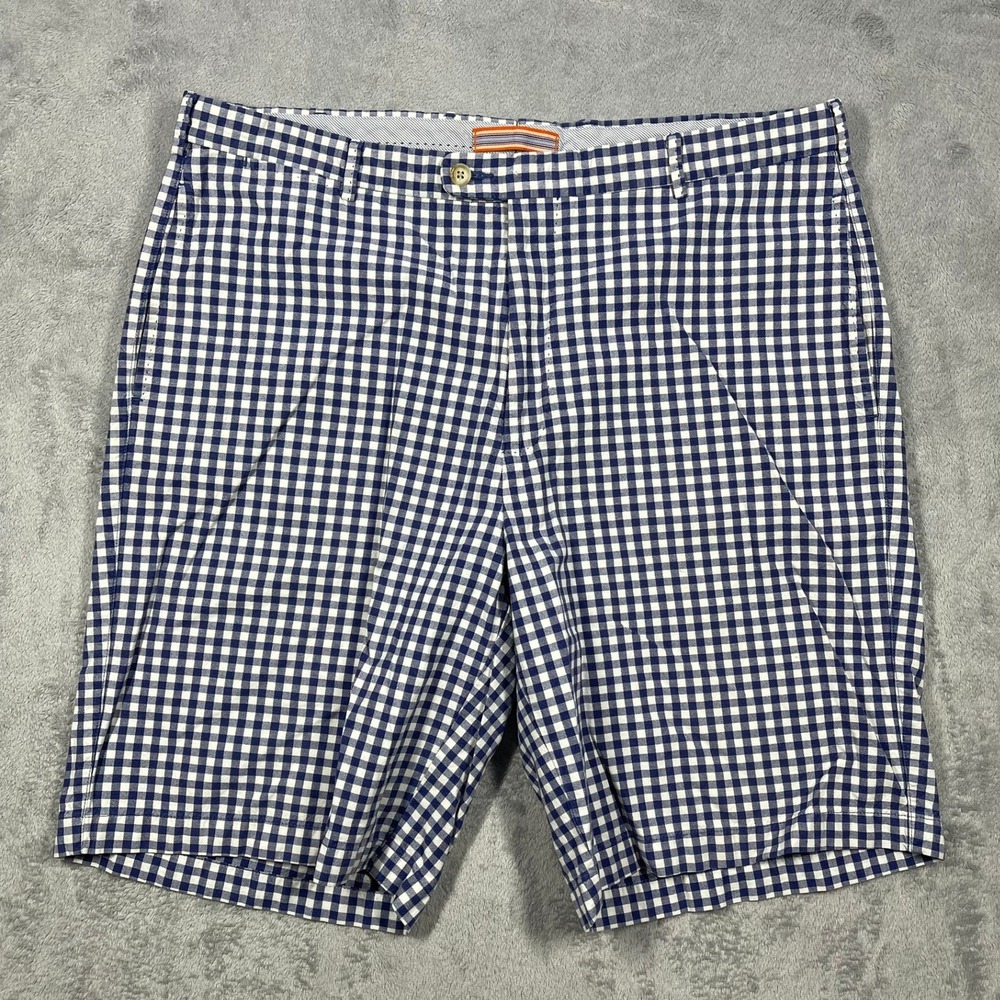 Peter Millar Shorts Mens 38 Blue White Gingham Check Cotton Golf Preppy